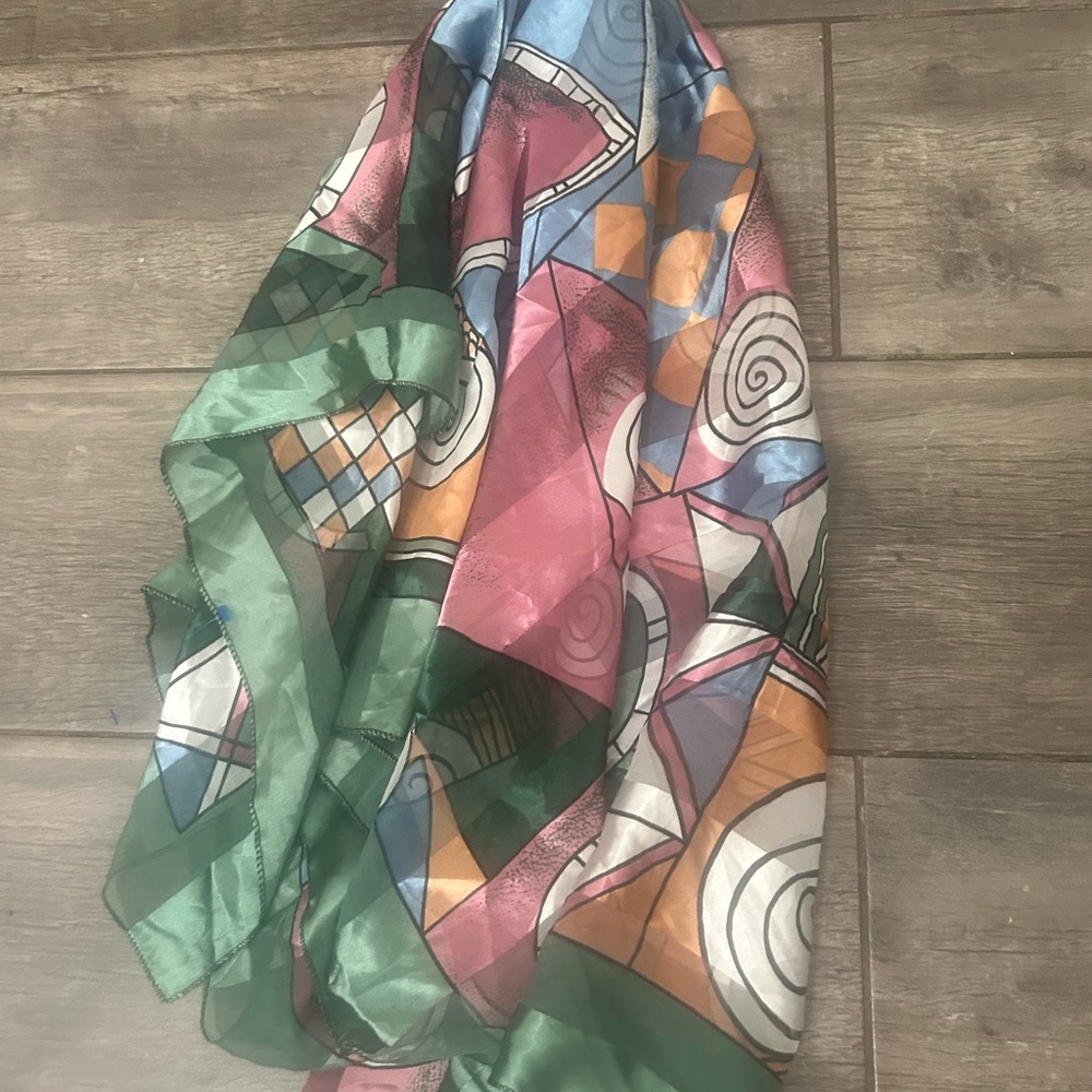 Vintage 80s Geometric Memphis Design Silk Scarf | Jewel Tone Abstract Art Deco